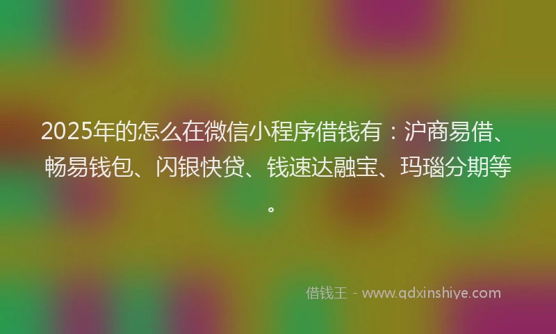 2025年的怎么在微信小程序借钱有：沪商易借、畅易钱包、闪银快贷、钱速达融宝、玛瑙分期等。