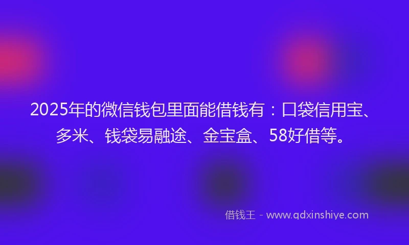 2025年的微信钱包里面能借钱有：口袋信用宝、多米、钱袋易融途、金宝盒、58好借等。