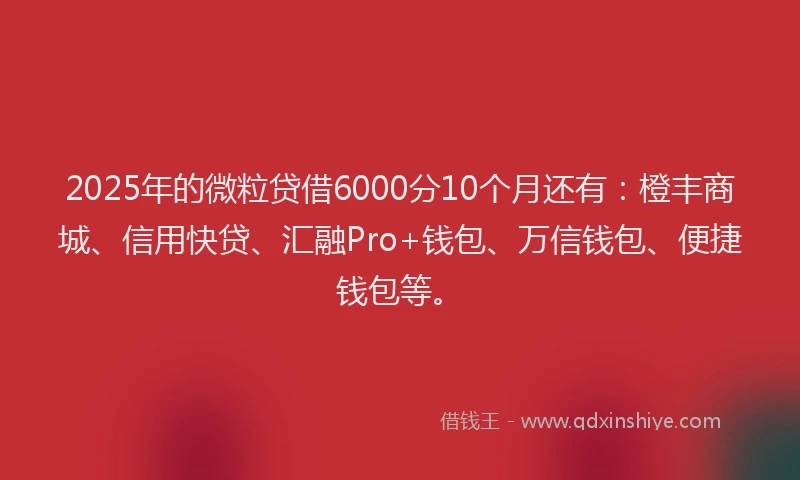 2025年的微粒贷借6000分10个月还有：橙丰商城、信用快贷、汇融Pro+钱包、万信钱包、便捷钱包等。