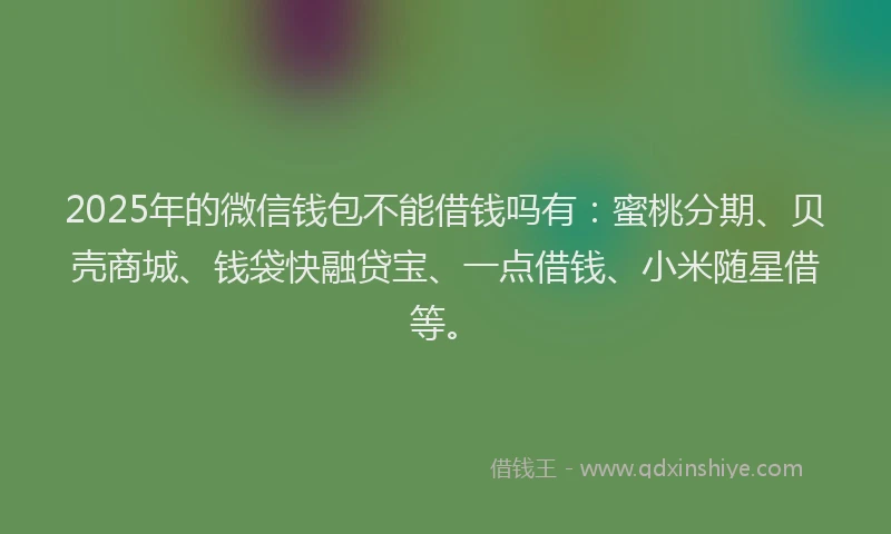 2025年的微信钱包不能借钱吗有：蜜桃分期、贝壳商城、钱袋快融贷宝、一点借钱、小米随星借等。