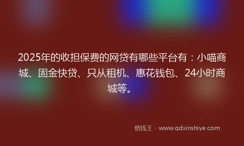 2025年的收担保费的网贷有哪些平台有：小喵商城、固金快贷、只从租机、惠花钱包、24小时商城等。