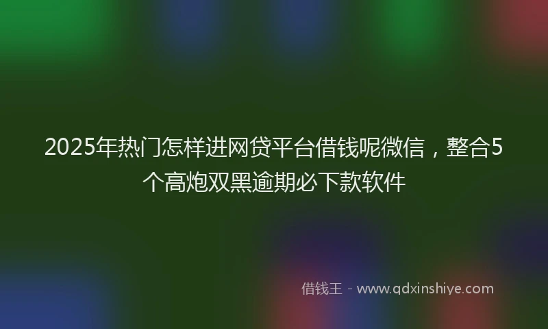 2025年热门怎样进网贷平台借钱呢微信，整合5个高炮双黑逾期必下款软件