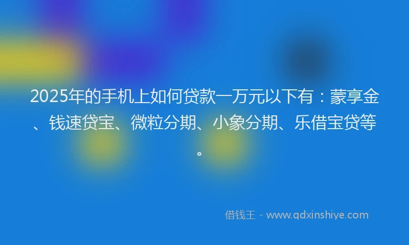 2025年的手机上如何贷款一万元以下有：蒙享金、钱速贷宝、微粒分期、小象分期、乐借宝贷等。
