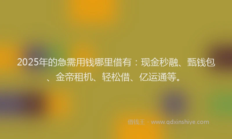 2025年的急需用钱哪里借有：现金秒融、甄钱包、金帝租机、轻松借、亿运通等。