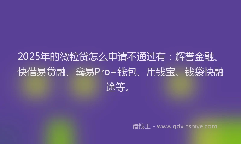2025年的微粒贷怎么申请不通过有：辉誉金融、快借易贷融、鑫易Pro+钱包、用钱宝、钱袋快融途等。