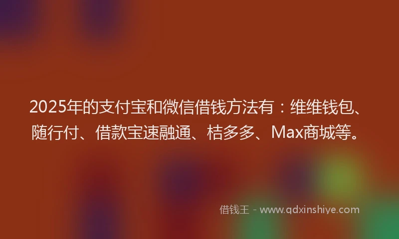2025年的支付宝和微信借钱方法有：维维钱包、随行付、借款宝速融通、桔多多、Max商城等。