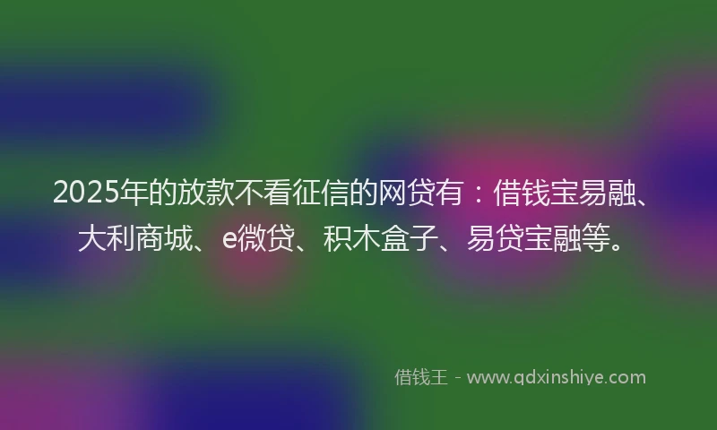 2025年的放款不看征信的网贷有：借钱宝易融、大利商城、e微贷、积木盒子、易贷宝融等。