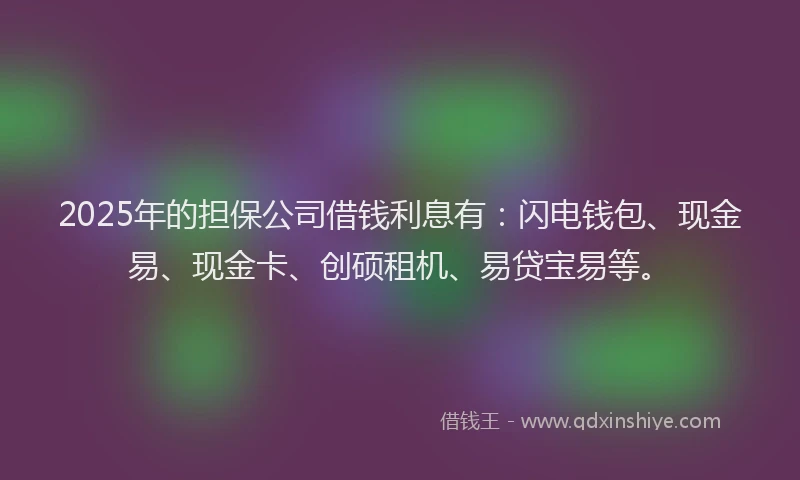2025年的担保公司借钱利息有：闪电钱包、现金易、现金卡、创硕租机、易贷宝易等。