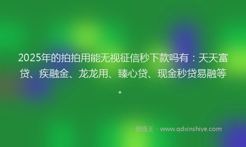 2025年的拍拍用能无视征信秒下款吗有：天天富贷、疾融金、龙龙用、臻心贷、现金秒贷易融等。