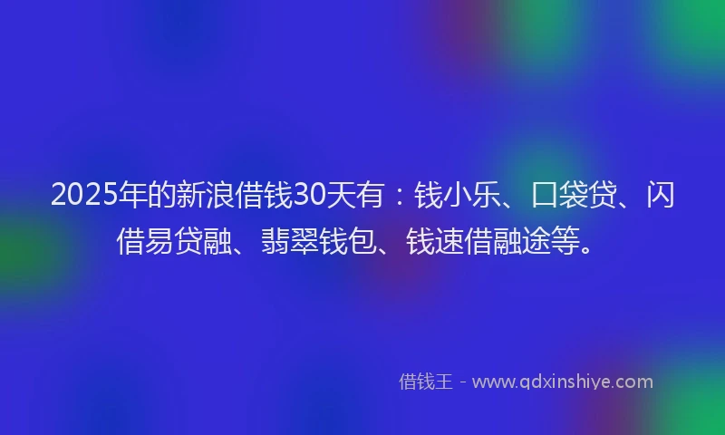 2025年的新浪借钱30天有：钱小乐、口袋贷、闪借易贷融、翡翠钱包、钱速借融途等。