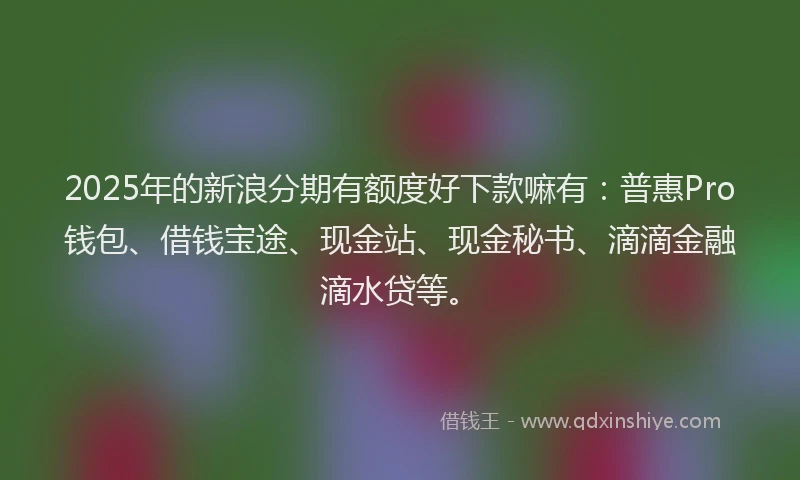 2025年的新浪分期有额度好下款嘛有：普惠Pro钱包、借钱宝途、现金站、现金秘书、滴滴金融滴水贷等。