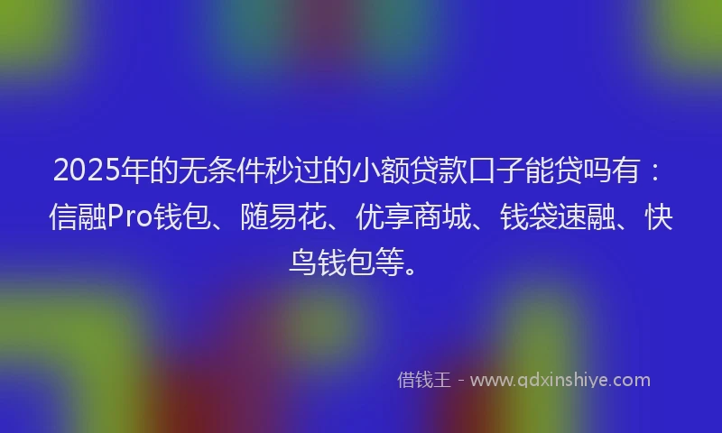2025年的无条件秒过的小额贷款口子能贷吗有：信融Pro钱包、随易花、优享商城、钱袋速融、快鸟钱包等。