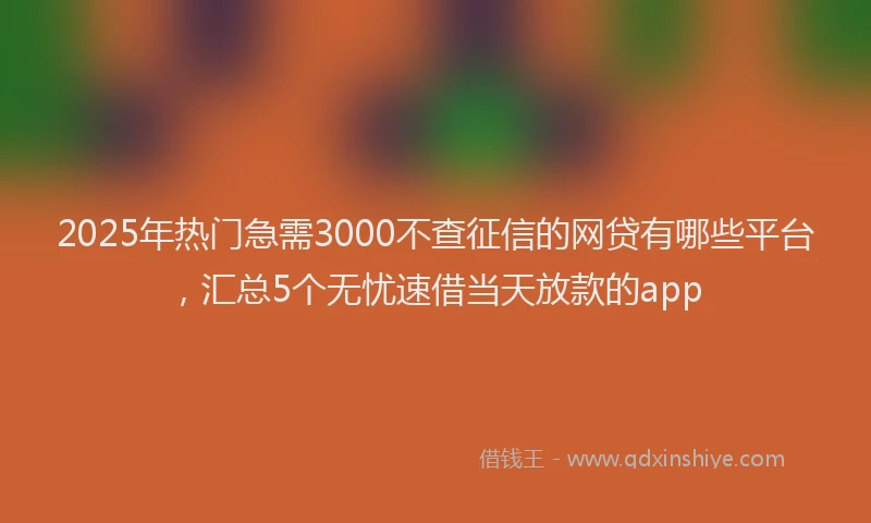 2025年热门急需3000不查征信的网贷有哪些平台，汇总5个无忧速借当天放款的app