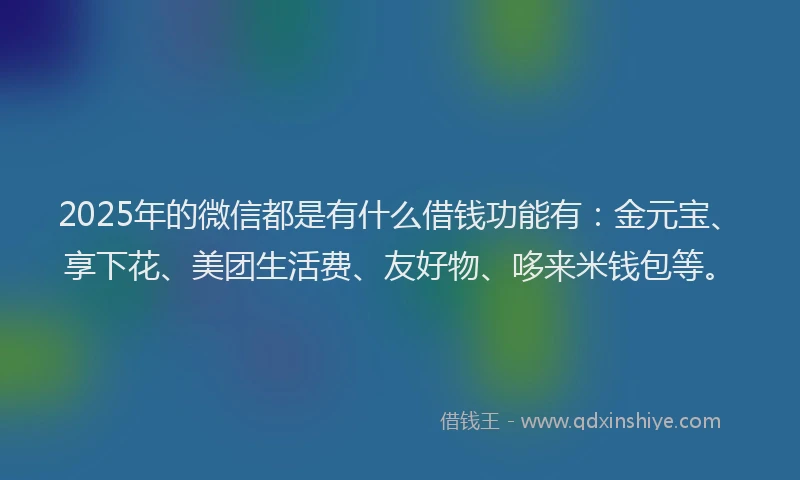 2025年的微信都是有什么借钱功能有：金元宝、享下花、美团生活费、友好物、哆来米钱包等。