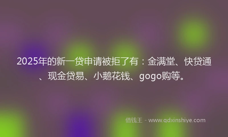 2025年的新一贷申请被拒了有：金满堂、快贷通、现金贷易、小鹅花钱、gogo购等。