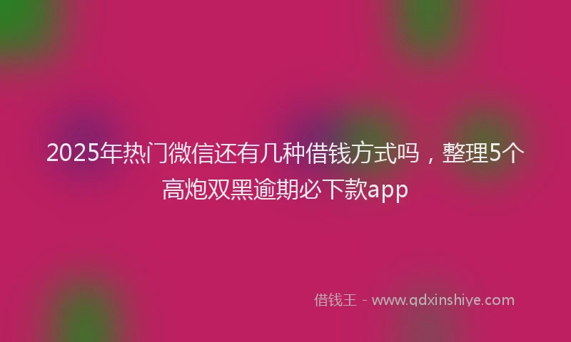 2025年热门微信还有几种借钱方式吗，整理5个高炮双黑逾期必下款app