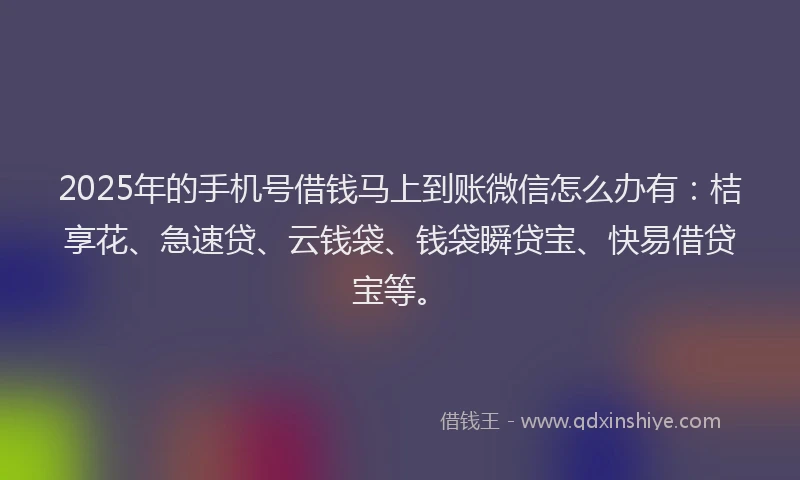 2025年的手机号借钱马上到账微信怎么办有：桔享花、急速贷、云钱袋、钱袋瞬贷宝、快易借贷宝等。