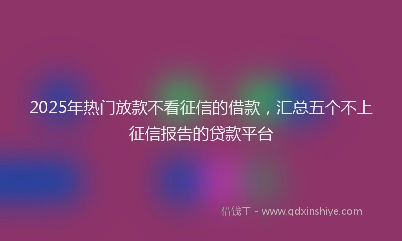 2025年热门放款不看征信的借款，汇总五个不上征信报告的贷款平台
