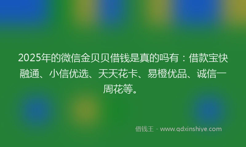 2025年的微信金贝贝借钱是真的吗有：借款宝快融通、小信优选、天天花卡、易橙优品、诚信一周花等。