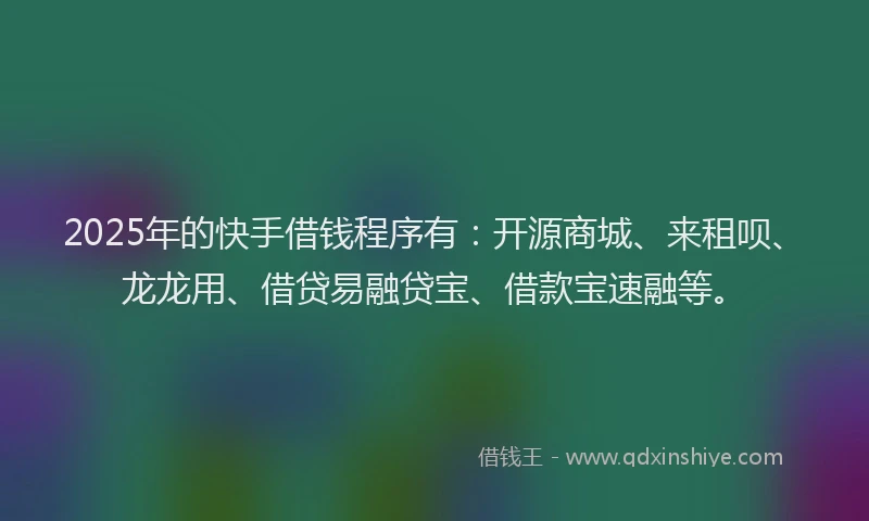 2025年的快手借钱程序有：开源商城、来租呗、龙龙用、借贷易融贷宝、借款宝速融等。