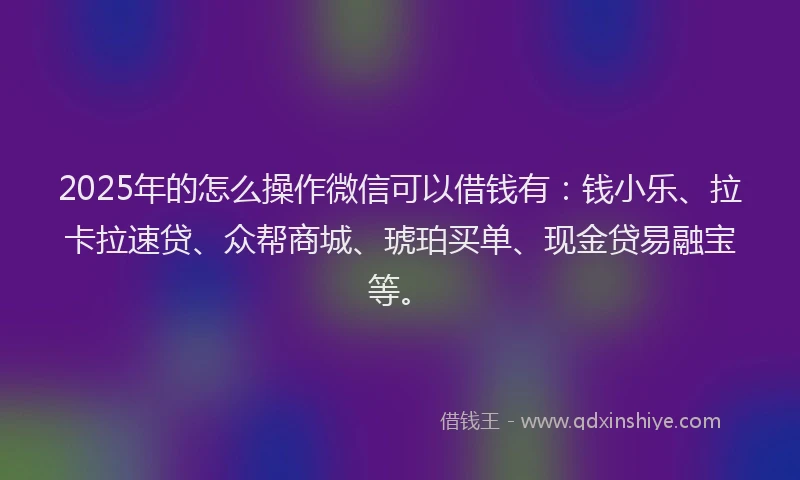 2025年的怎么操作微信可以借钱有：钱小乐、拉卡拉速贷、众帮商城、琥珀买单、现金贷易融宝等。