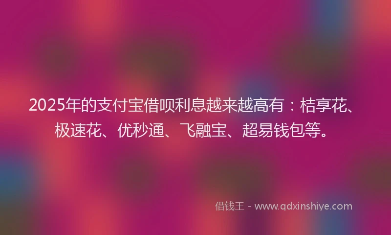 2025年的支付宝借呗利息越来越高有：桔享花、极速花、优秒通、飞融宝、超易钱包等。