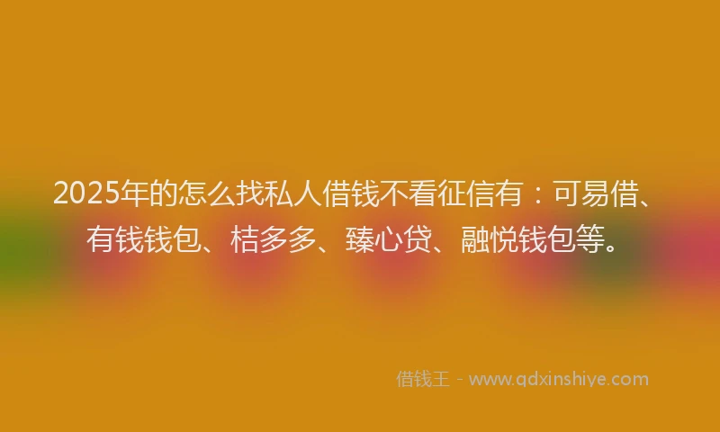 2025年的怎么找私人借钱不看征信有：可易借、有钱钱包、桔多多、臻心贷、融悦钱包等。