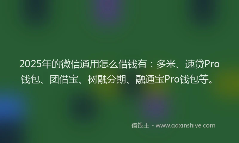 2025年的微信通用怎么借钱有：多米、速贷Pro钱包、团借宝、树融分期、融通宝Pro钱包等。