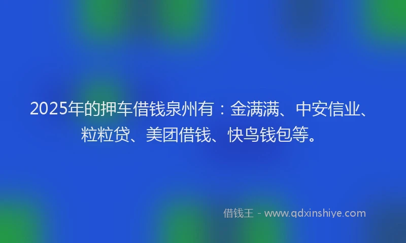 2025年的押车借钱泉州有：金满满、中安信业、粒粒贷、美团借钱、快鸟钱包等。