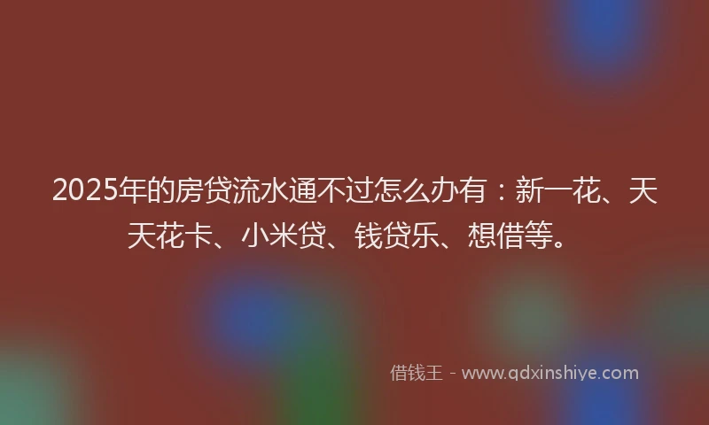 2025年的房贷流水通不过怎么办有：新一花、天天花卡、小米贷、钱贷乐、想借等。