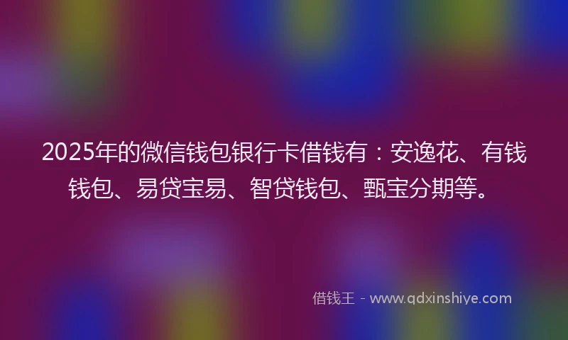 2025年的微信钱包银行卡借钱有：安逸花、有钱钱包、易贷宝易、智贷钱包、甄宝分期等。