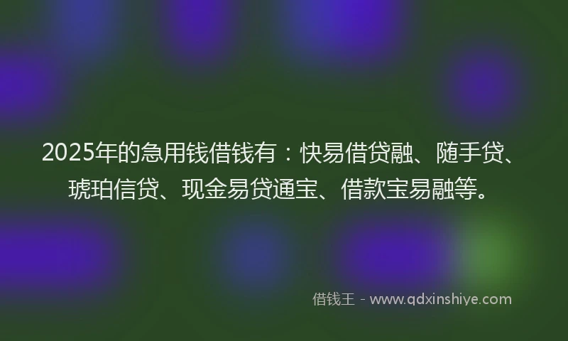 2025年的急用钱借钱有：快易借贷融、随手贷、琥珀信贷、现金易贷通宝、借款宝易融等。