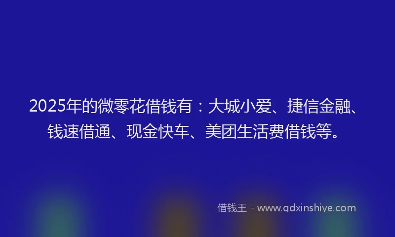 2025年的微零花借钱有：大城小爱、捷信金融、钱速借通、现金快车、美团生活费借钱等。