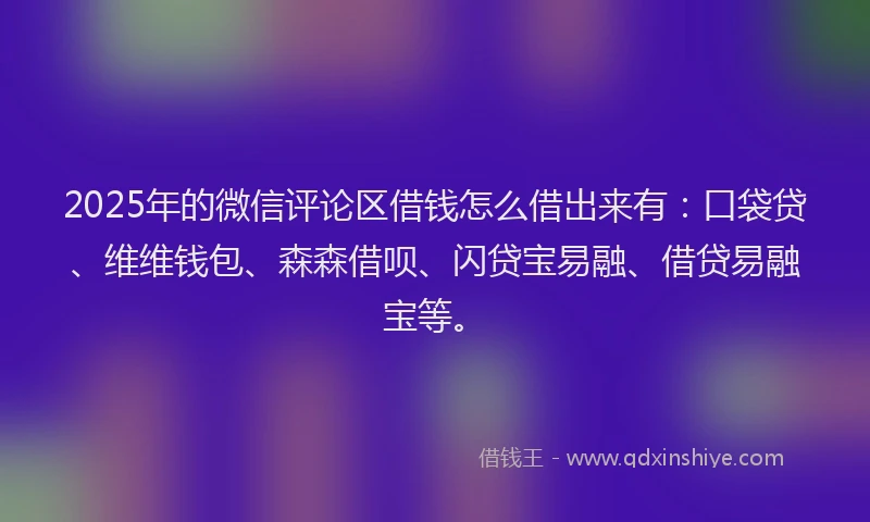 2025年的微信评论区借钱怎么借出来有：口袋贷、维维钱包、森森借呗、闪贷宝易融、借贷易融宝等。