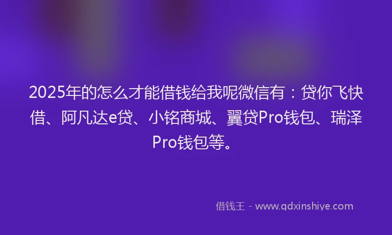 2025年的怎么才能借钱给我呢微信有：贷你飞快借、阿凡达e贷、小铭商城、翼贷Pro钱包、瑞泽Pro钱包等。