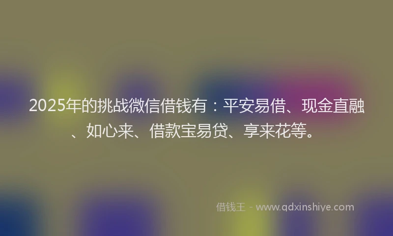 2025年的挑战微信借钱有：平安易借、现金直融、如心来、借款宝易贷、享来花等。