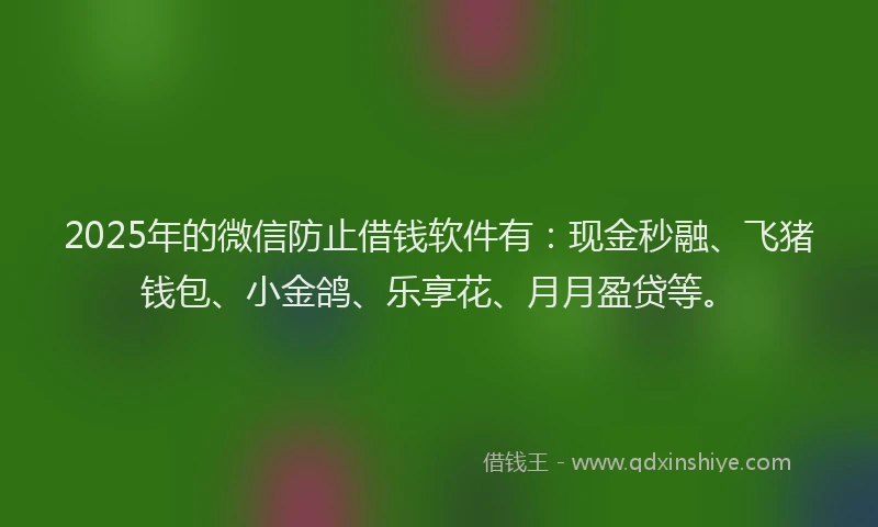 2025年的微信防止借钱软件有：现金秒融、飞猪钱包、小金鸽、乐享花、月月盈贷等。