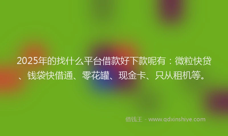 2025年的找什么平台借款好下款呢有：微粒快贷、钱袋快借通、零花罐、现金卡、只从租机等。