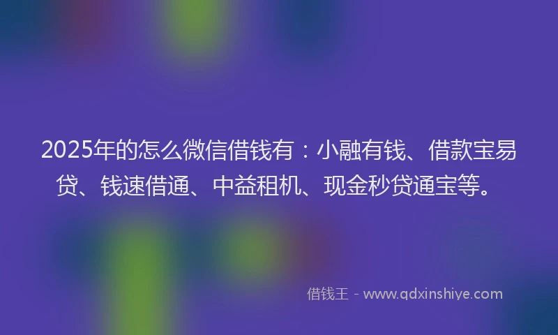 2025年的怎么微信借钱有：小融有钱、借款宝易贷、钱速借通、中益租机、现金秒贷通宝等。