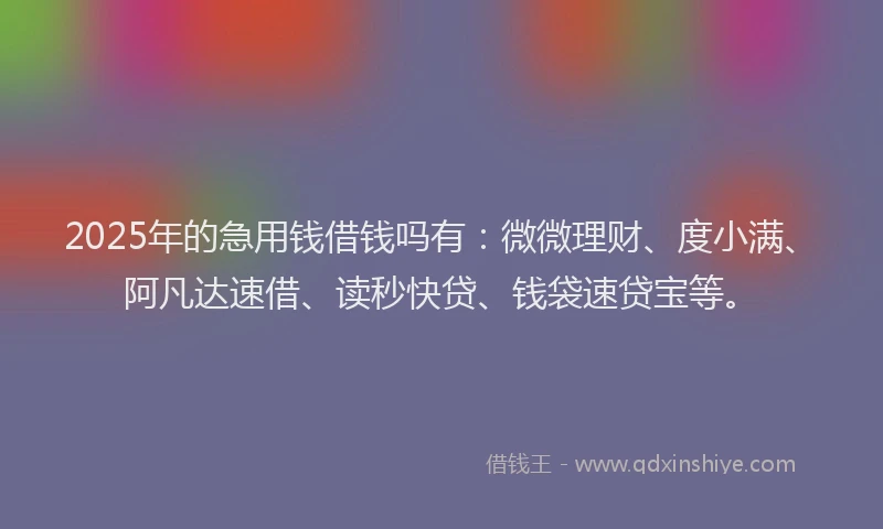 2025年的急用钱借钱吗有：微微理财、度小满、阿凡达速借、读秒快贷、钱袋速贷宝等。