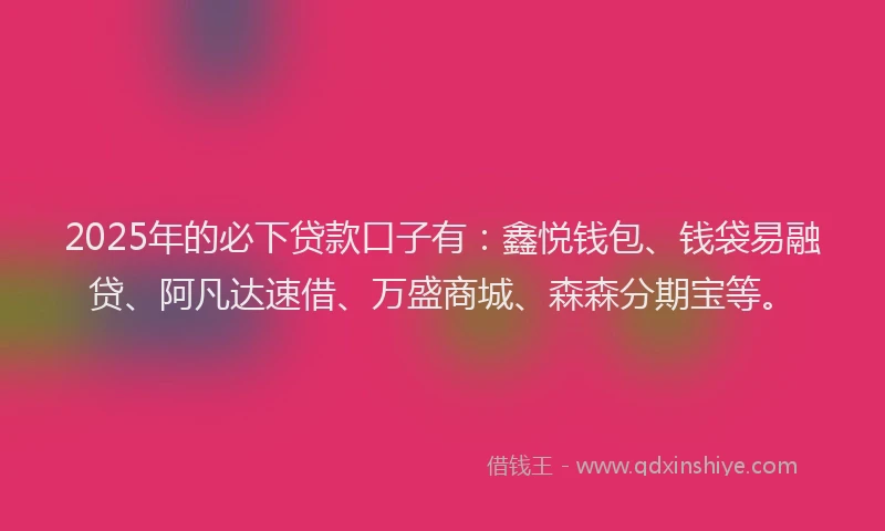 2025年的必下贷款口子有：鑫悦钱包、钱袋易融贷、阿凡达速借、万盛商城、森森分期宝等。