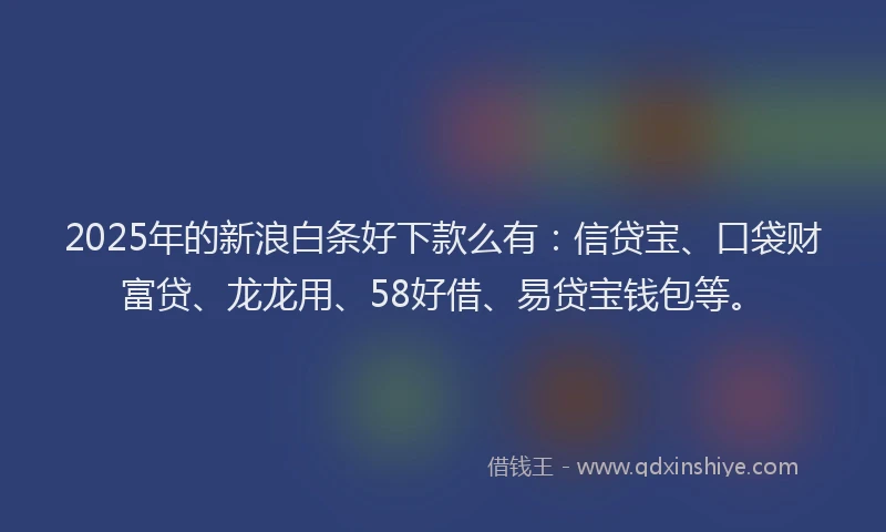 2025年的新浪白条好下款么有：信贷宝、口袋财富贷、龙龙用、58好借、易贷宝钱包等。