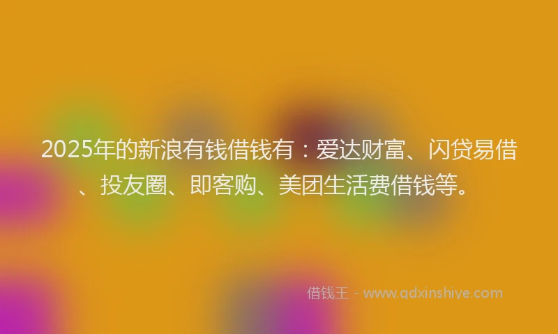 2025年的新浪有钱借钱有：爱达财富、闪贷易借、投友圈、即客购、美团生活费借钱等。