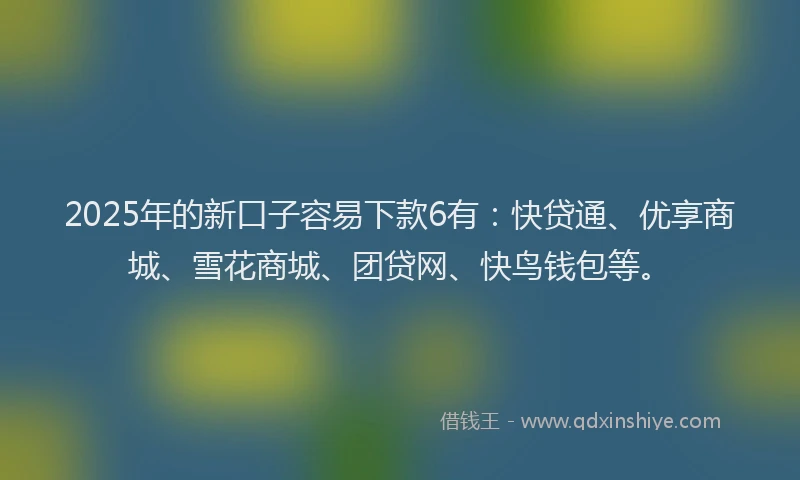 2025年的新口子容易下款6有：快贷通、优享商城、雪花商城、团贷网、快鸟钱包等。