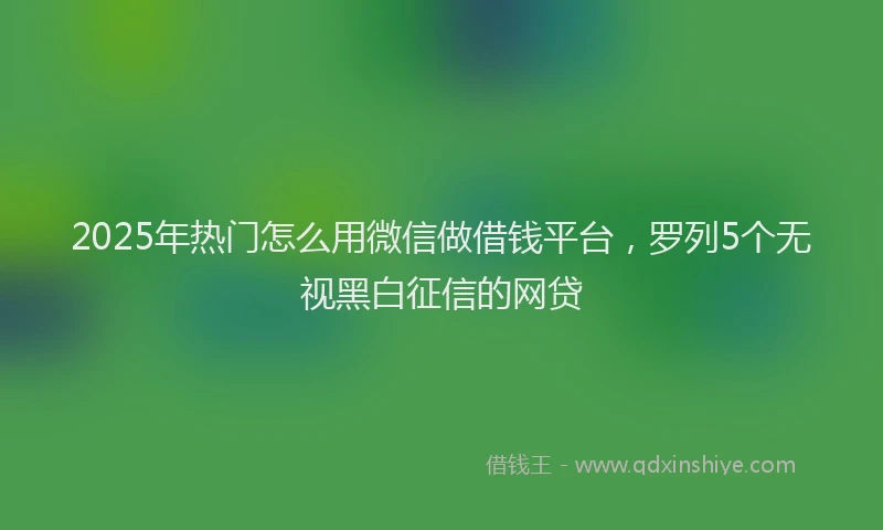 2025年热门怎么用微信做借钱平台，罗列5个无视黑白征信的网贷