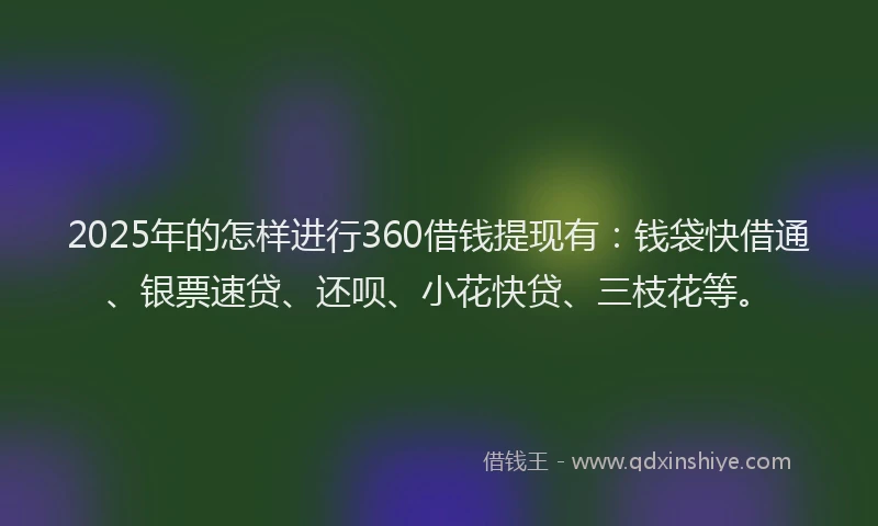 2025年的怎样进行360借钱提现有：钱袋快借通、银票速贷、还呗、小花快贷、三枝花等。