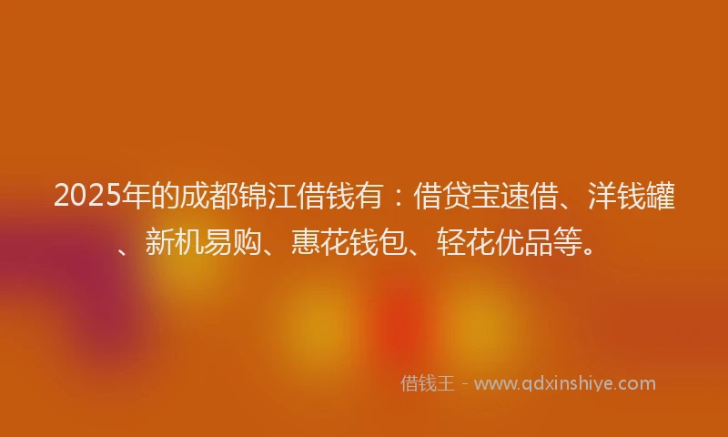 2025年的成都锦江借钱有：借贷宝速借、洋钱罐、新机易购、惠花钱包、轻花优品等。