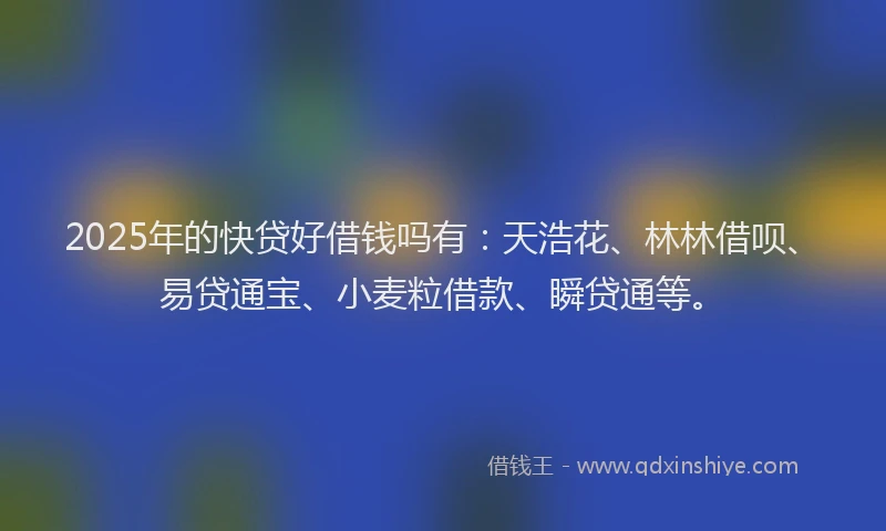 2025年的快贷好借钱吗有：天浩花、林林借呗、易贷通宝、小麦粒借款、瞬贷通等。
