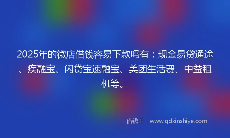 2025年的微店借钱容易下款吗有：现金易贷通途、疾融宝、闪贷宝速融宝、美团生活费、中益租机等。