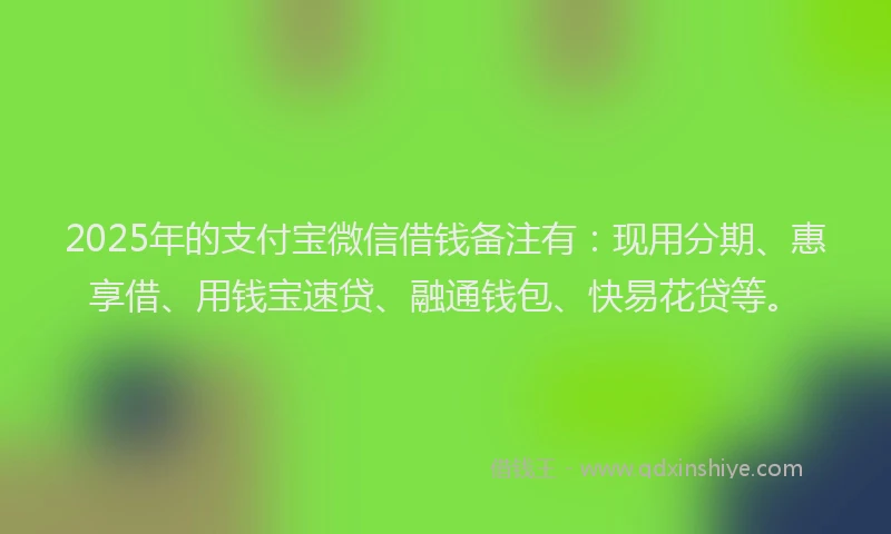2025年的支付宝微信借钱备注有：现用分期、惠享借、用钱宝速贷、融通钱包、快易花贷等。